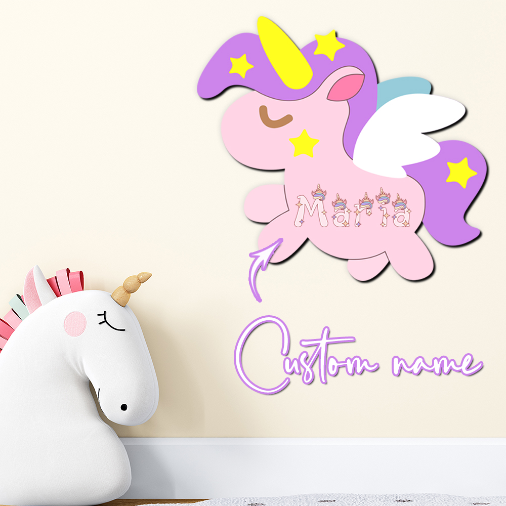 Baby Nursery Decor Girl - Personalizowana drewniana tabliczka z imieniem jednorożca,