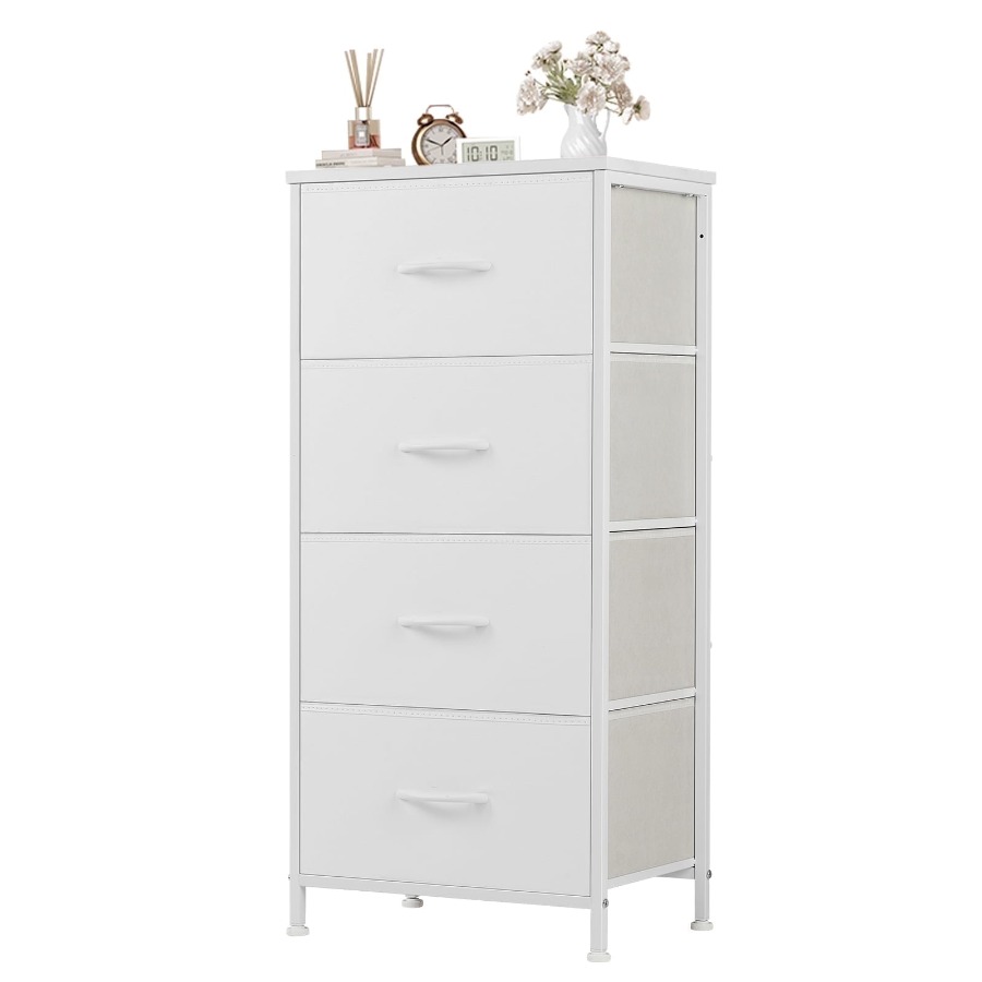 Drawer Dresser White - Komoda z 4 szufladami z tkaniny,
