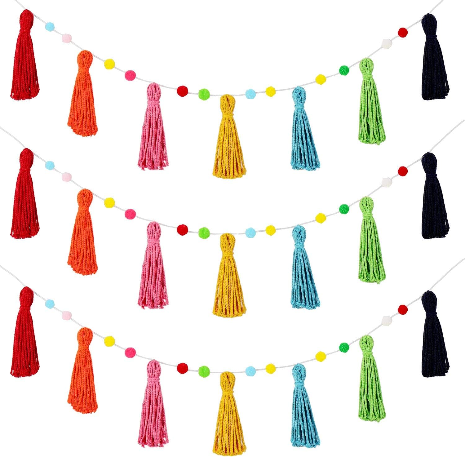 Baby Nursery Garland - 3-częściowa kolorowa tęczowa girlanda z frędzlami
