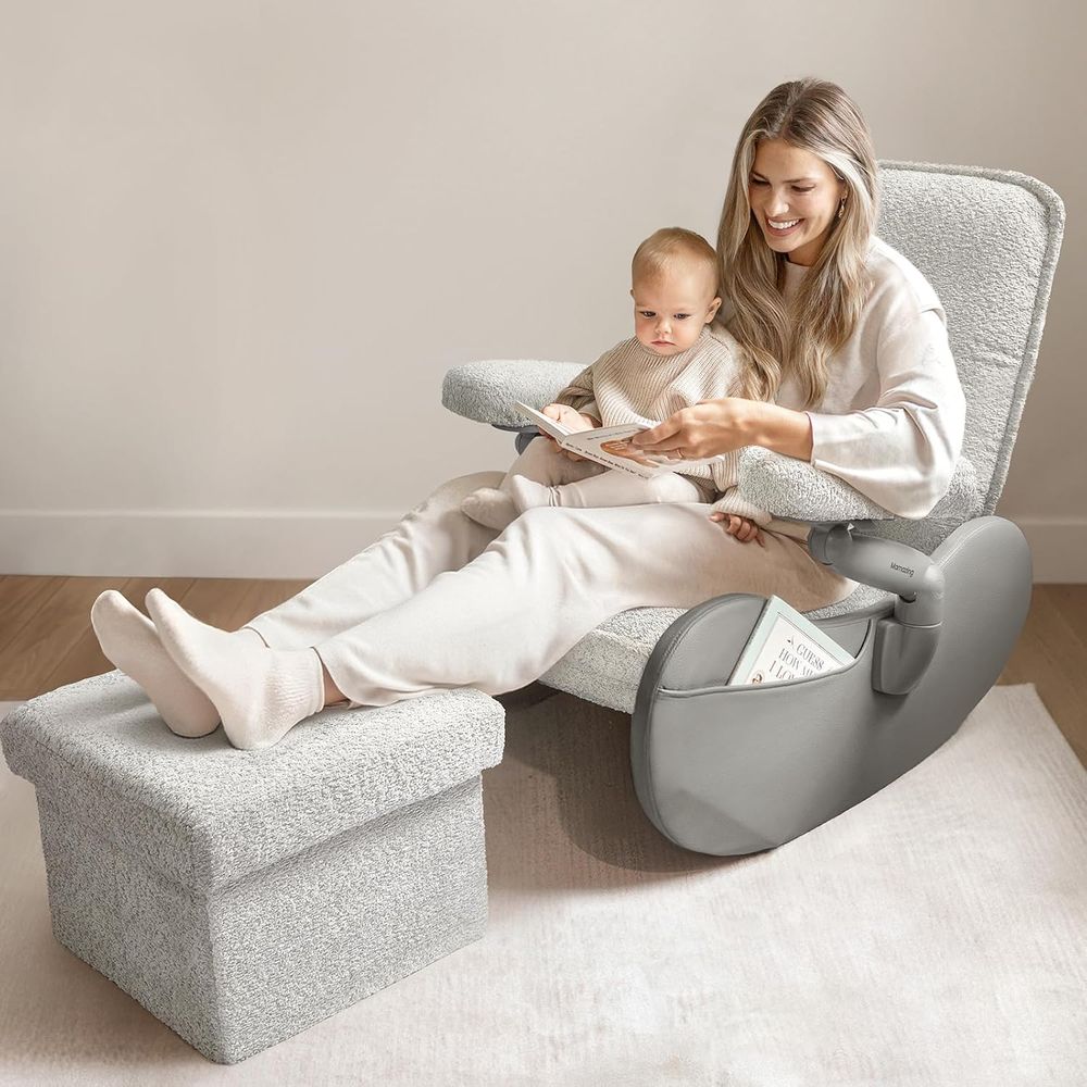 Rocking Chair Nursery - Fotel bujany tapicerowany z podnóżkiem, fotel