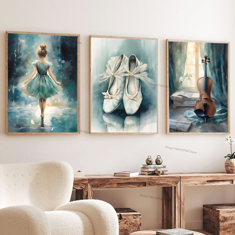 Baby Nursery Decor Girl - Akwarelowe baletniki, szkielety, obraz na płótnie