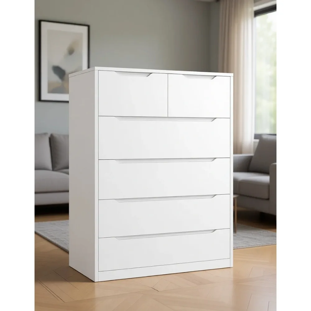Drawer Dresser White - Biała komoda z 6 drewnianymi szufladami