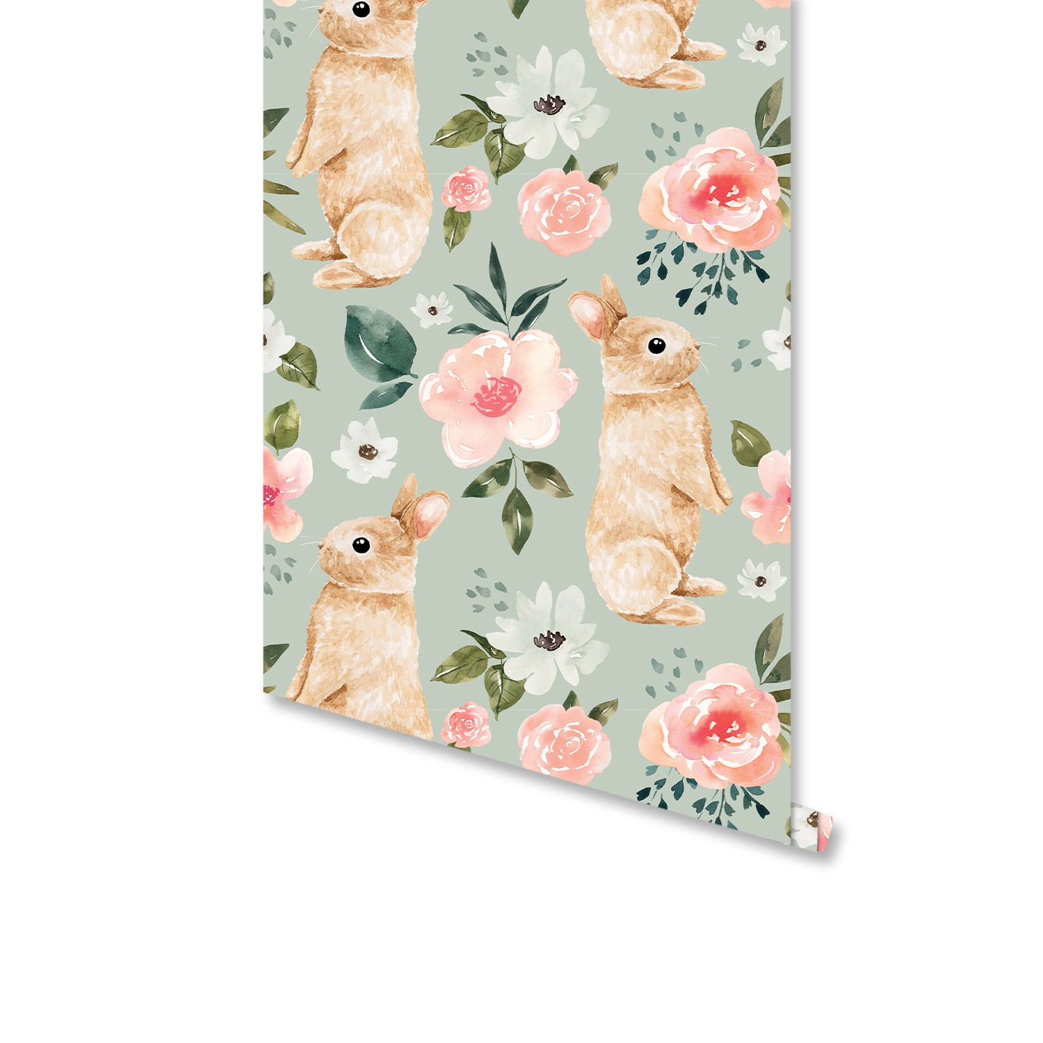 Baby Nursery Wallpaper Girl - Tapeta w kolorze szałwiowej zieleni z