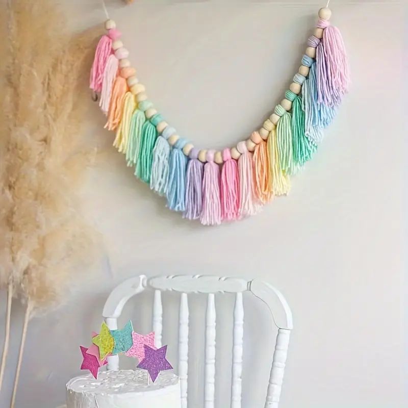Baby Nursery Decor Girl - 1szt Boho Kolorowa tęczowa girlanda z
