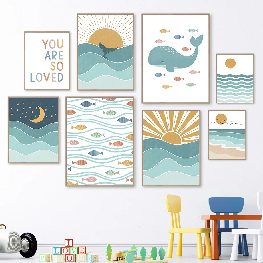 Baby Boy Nursery Quotes - Ryba Wieloryb Mewa Wschód Słońca Zachód