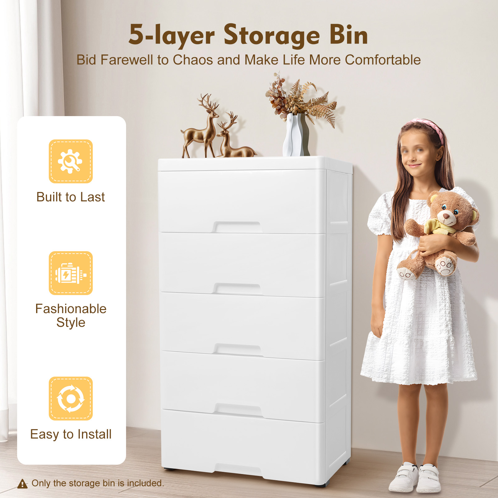 Drawer Dresser White - 5-warstwowa szafka do przechowywania o dużej