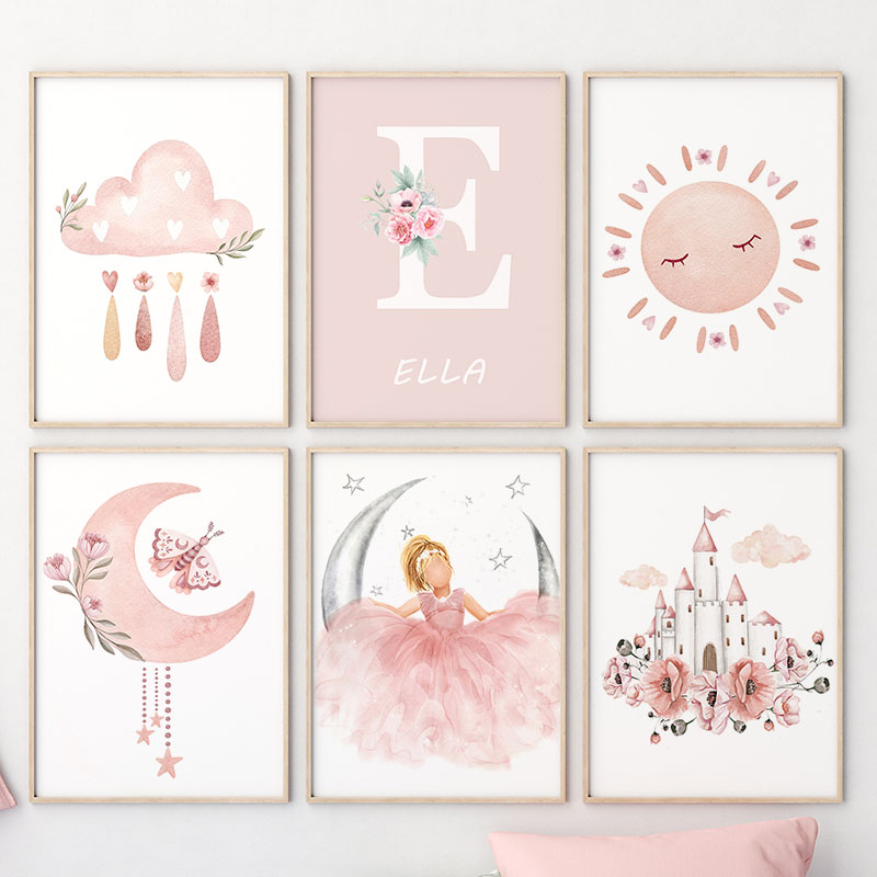 Pink Angel Girl Sun Moon Cloud – Baby Nursery Decor Girl recenzja i cena