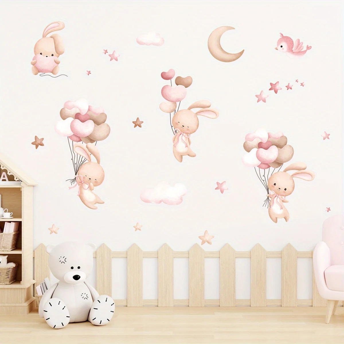 Śliczny królik naklejki ścienn – Baby Nursery Wallpaper Girl recenzja i cena