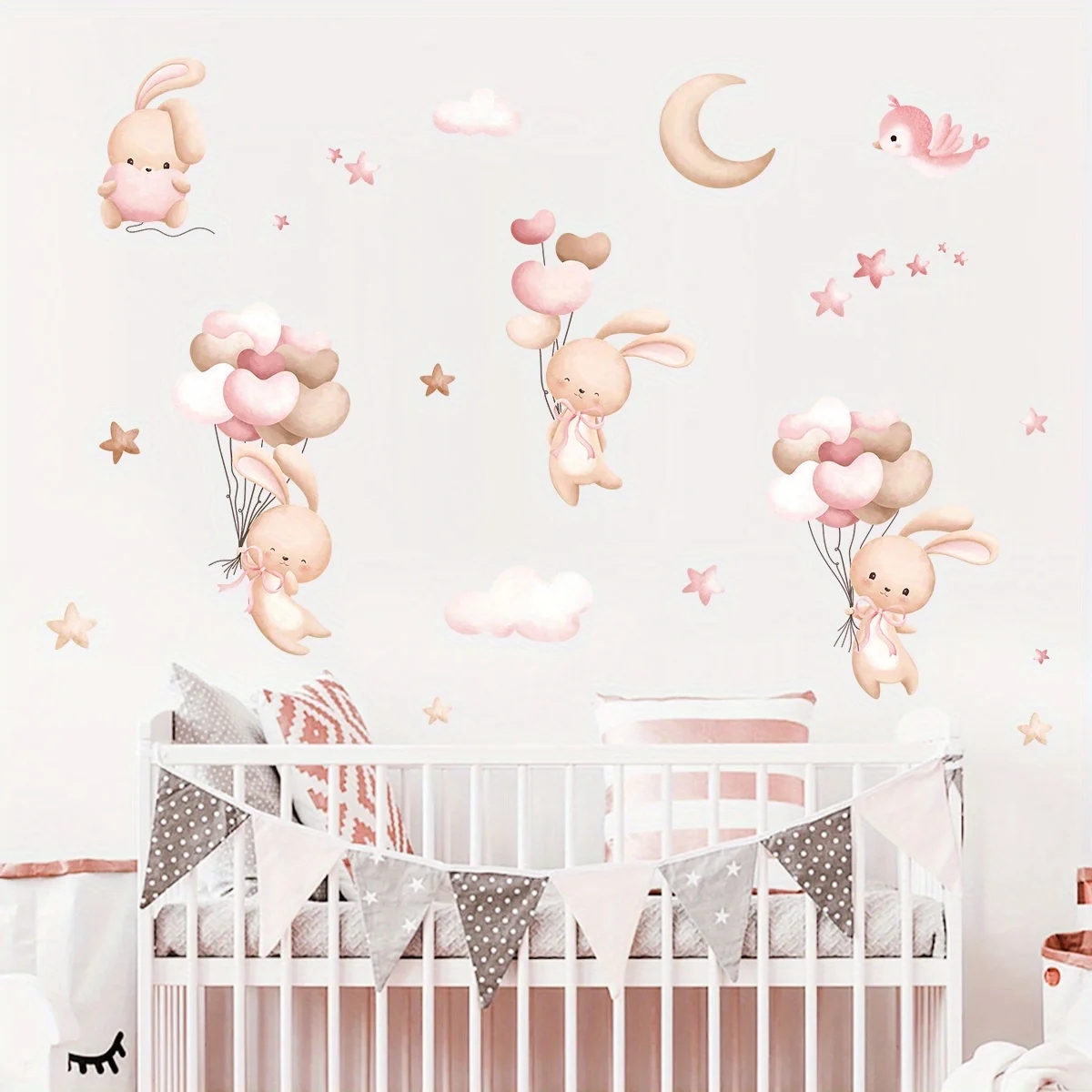 Śliczny królik naklejki ścienn – Baby Nursery Wallpaper Girl recenzja i cena
