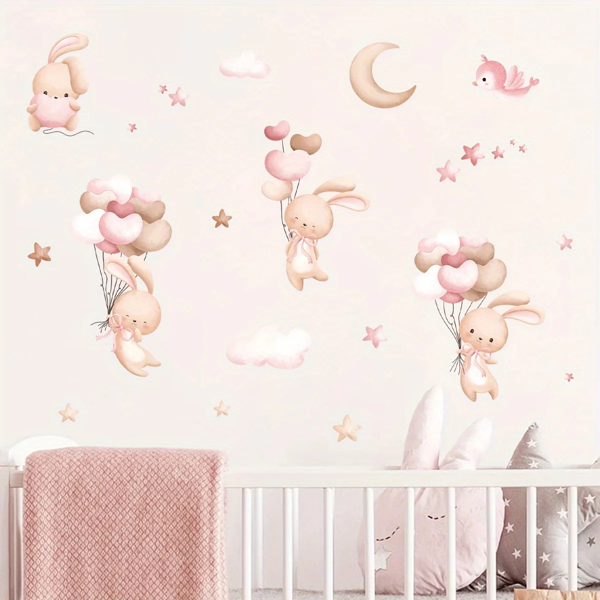 Śliczny królik naklejki ścienn – Baby Nursery Wallpaper Girl recenzja i cena