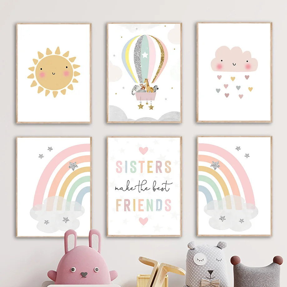 Żyrafa Słoń Balon Słońce Tęcza – Baby Nursery Decor Girl recenzja i cena