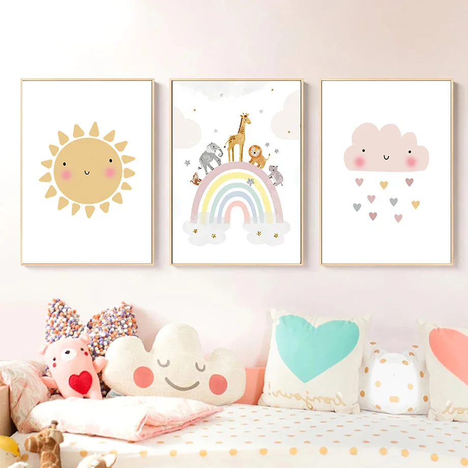 Żyrafa Słoń Balon Słońce Tęcza – Baby Nursery Decor Girl recenzja i cena