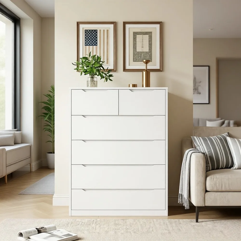 Biała komoda z 6 drewnianymi s – Drawer Dresser White recenzja i cena