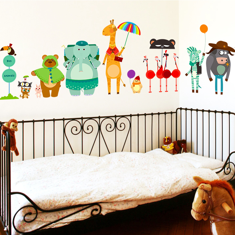 Cartoon Zoo Bus Station naklej – Baby Nursery Zoo Animals recenzja i cena